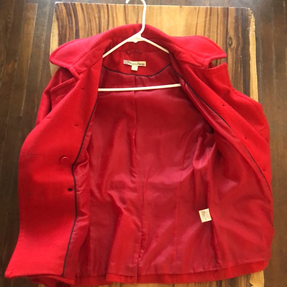 AMERICAN RAG red wool pea coat with hood size medium - Picture 3 of 5
